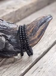 Svart Obsidian Armband 4 mm – Runda Pärlor