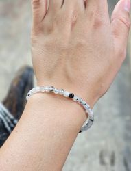 Rutilkvarts (Svart Turmalin i Kvarts), armband 4mm runda pärlor