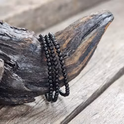 Svart Spinell, armband 4mm runda pärlor