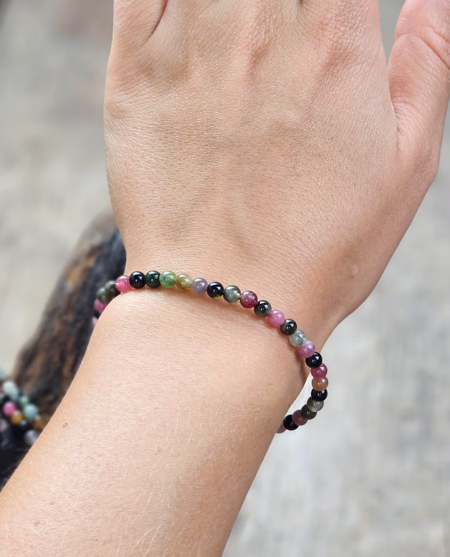 Vattenmelon Turmalin extra, armband 4mm runda pärlor