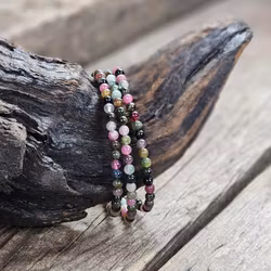 Vattenmelon Turmalin extra, armband 4mm runda pärlor