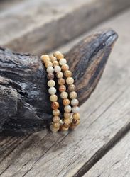 Förstenad Korall Fossil, armband 6mm runda pärlor
