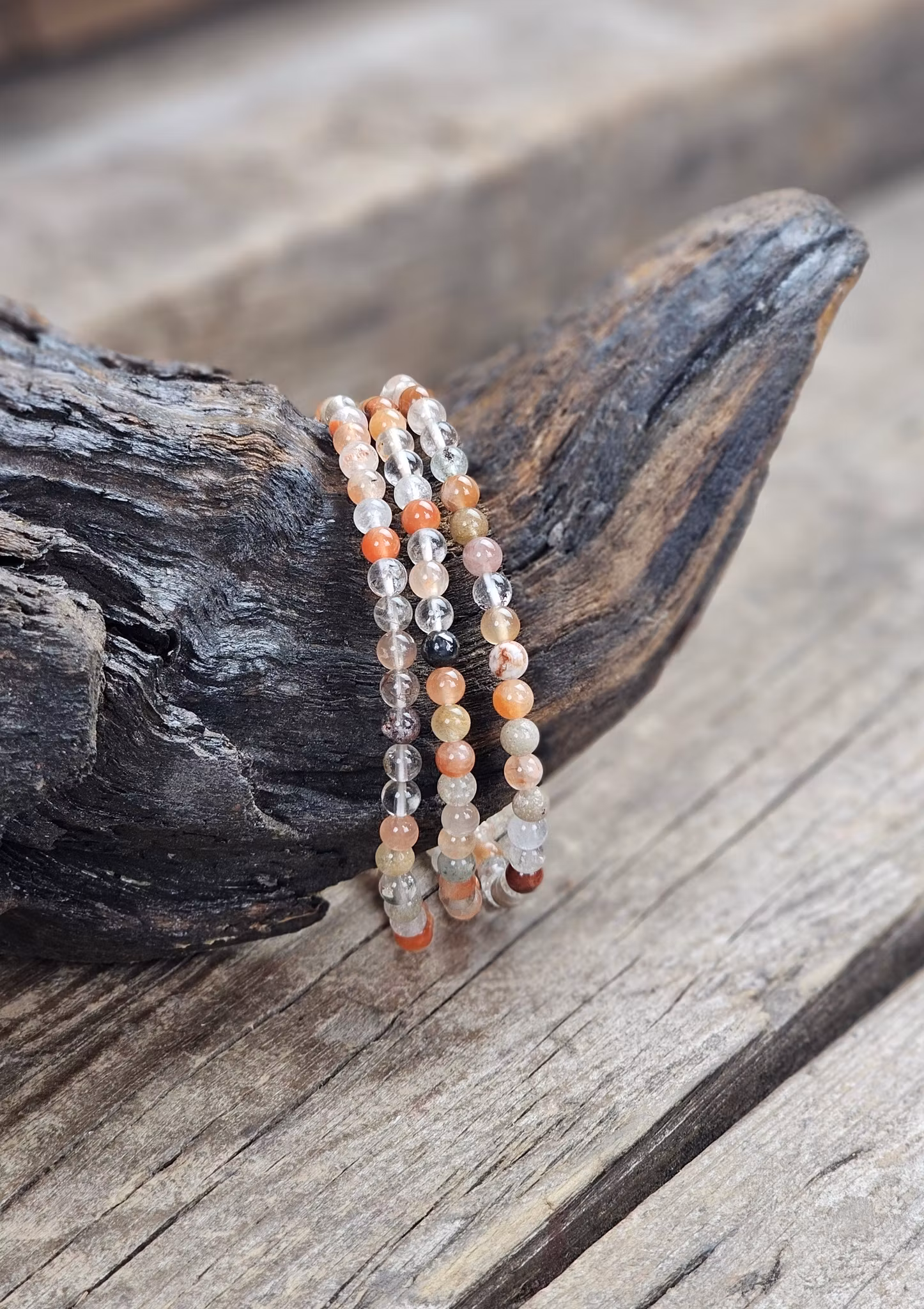 Rutilkvarts och Lodolit mix, armband 4mm runda pärlor