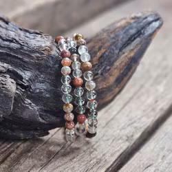 Rutilkvarts och Lodolit mix, armband 6mm runda pärlor