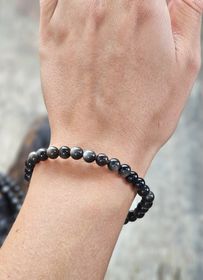 Silver Sheen Obsidian, armband 6mm runda pärlor