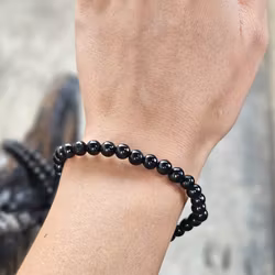 Jet (Fossilerad kolmineral), armband 6mm runda pärlor