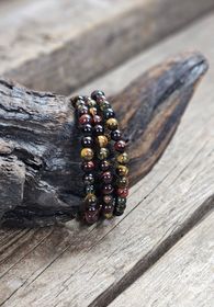 Tigeröga, Falköga & Oxöga mix, armband 6mm runda pärlor