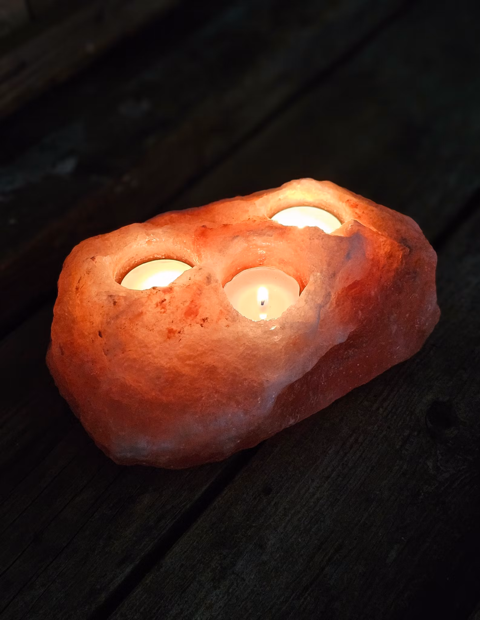 Himalaya Saltkristall, ljuslykta orange 3 hål