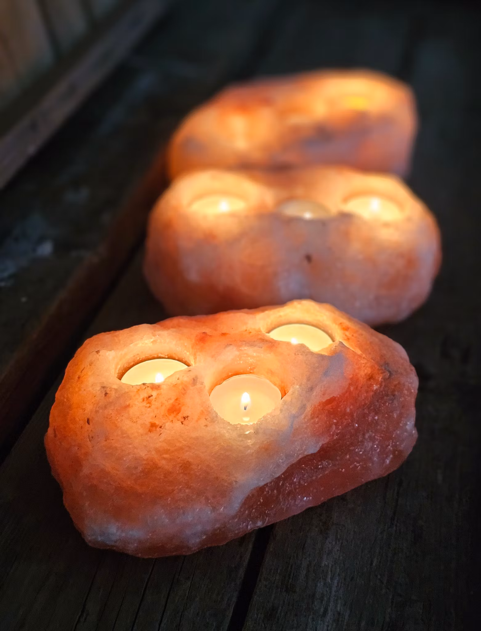 Himalaya Saltkristall, ljuslykta orange 3 hål