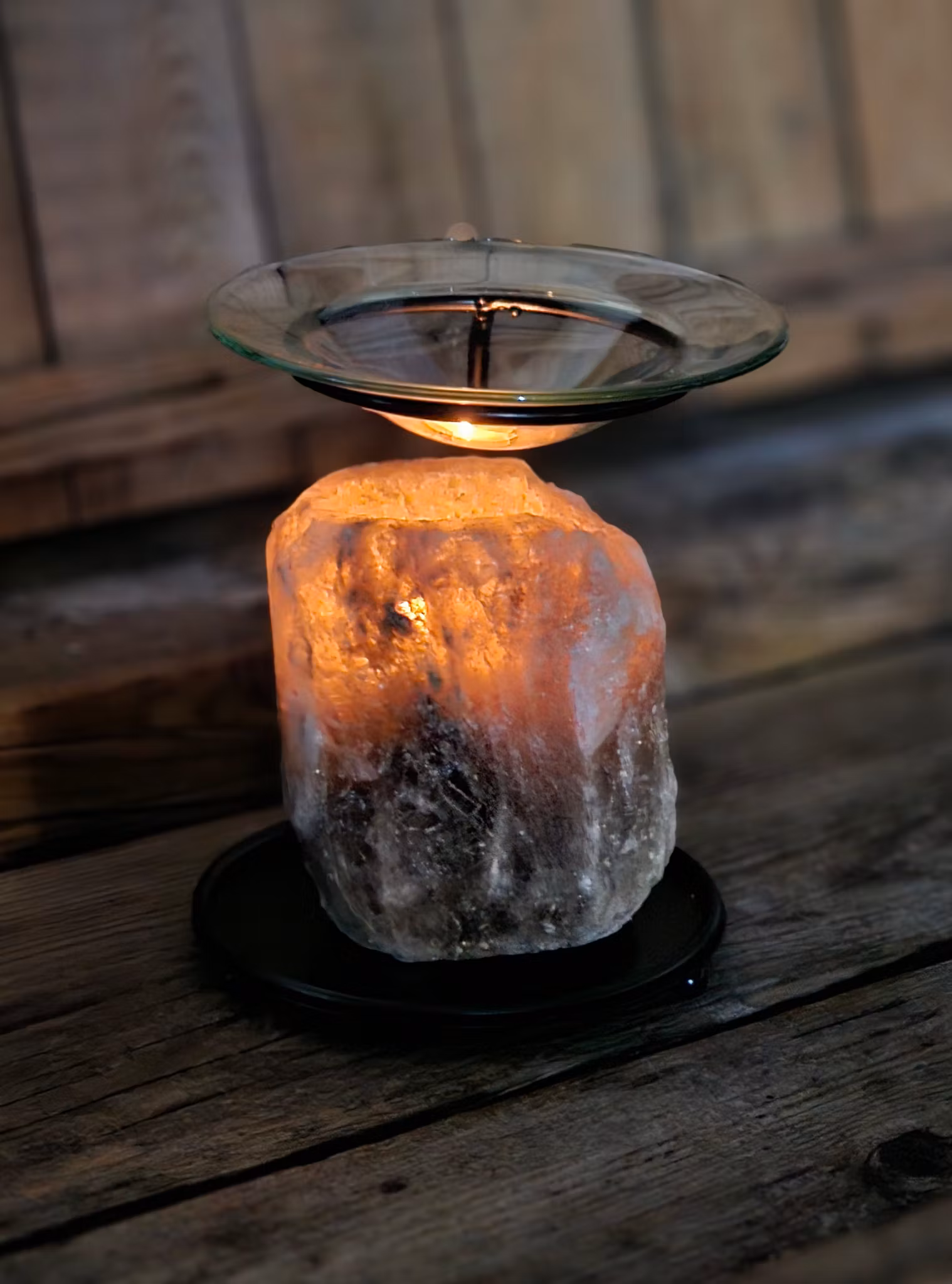 Himalaya Saltkristall, ljuslykta svart diffuser