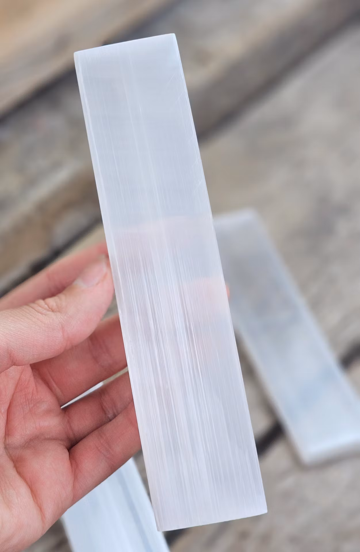 Vit Selenit, polerad laddningsplatta 15 cm