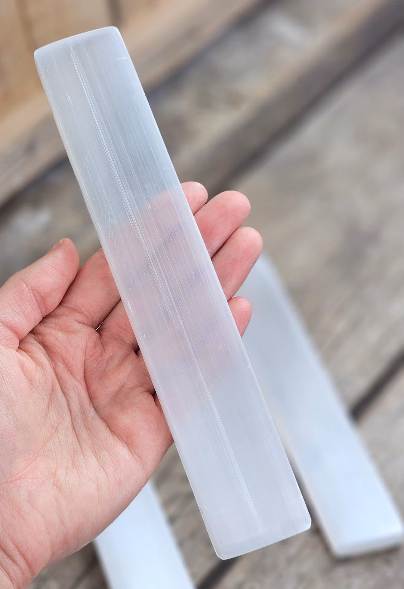 Vit Selenit, stor polerad laddningsplatta 20 cm