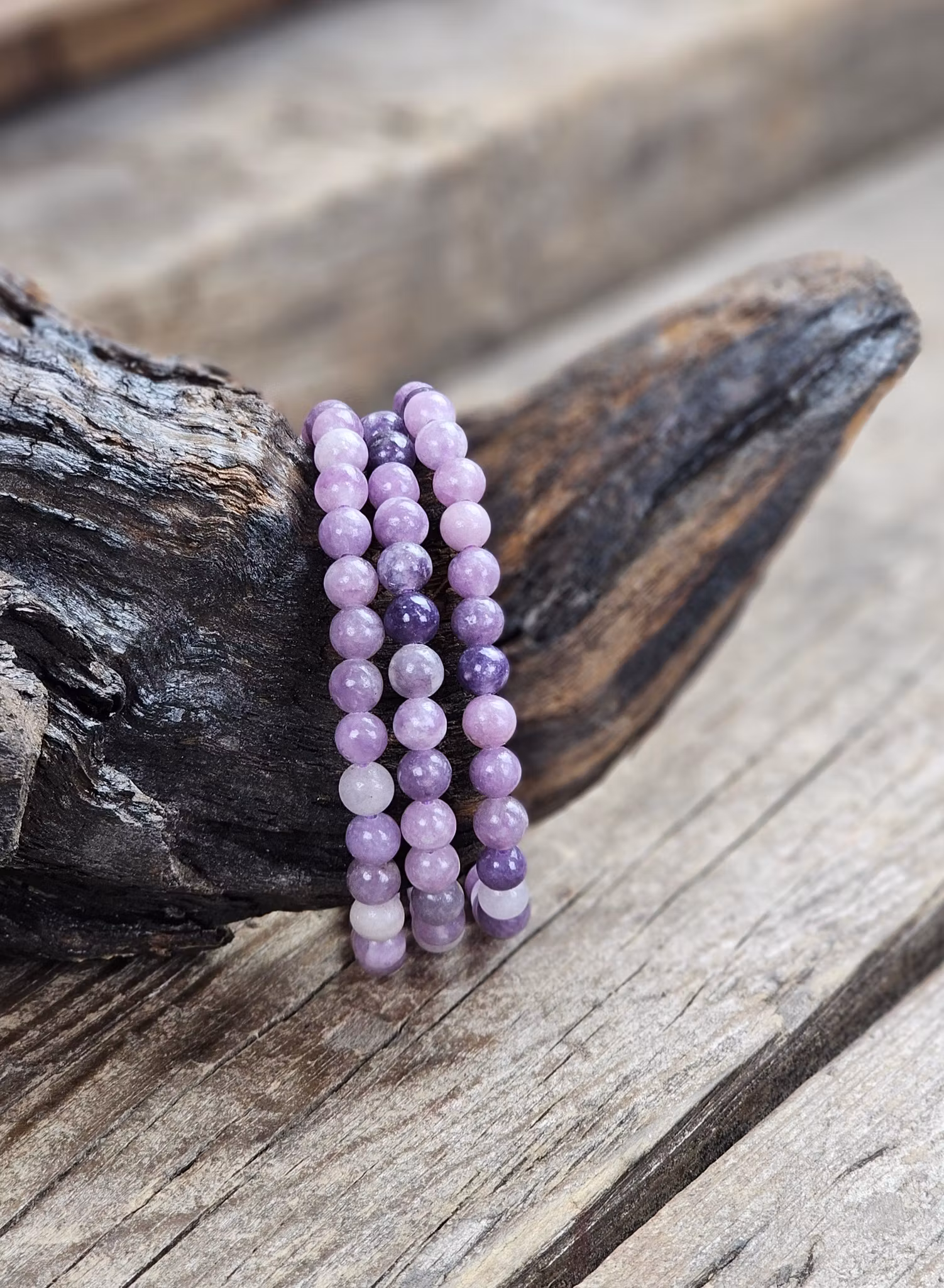 Lepidolit, armband 6mm runda pärlor
