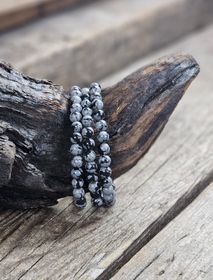 Snöflingeobsidian, armband 6mm runda pärlor