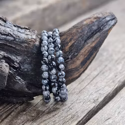 Snöflingeobsidian, armband 6mm runda pärlor