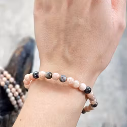 Persikomånsten & Svart Månsten mix, armband 6mm runda pärlor
