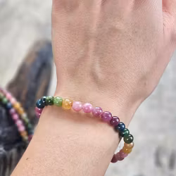 Vattenmelon Turmalin extra, armband 6mm runda pärlor