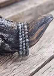 Svart Månsten, armband 6mm runda pärlor