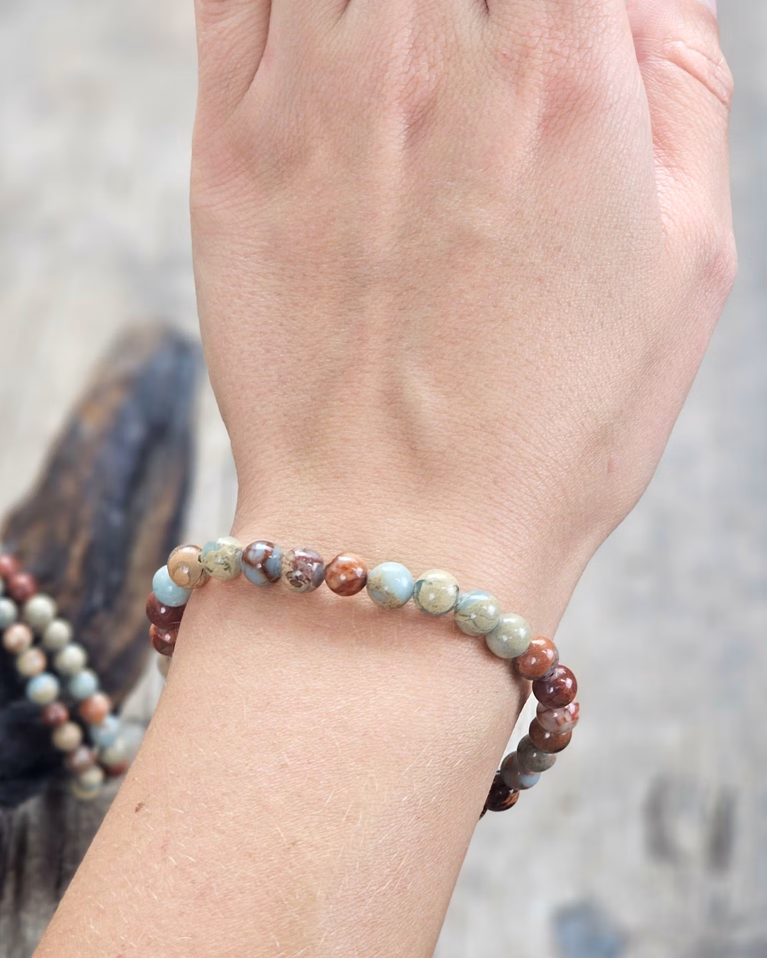 Blå Jaspis, armband 6mm runda pärlor