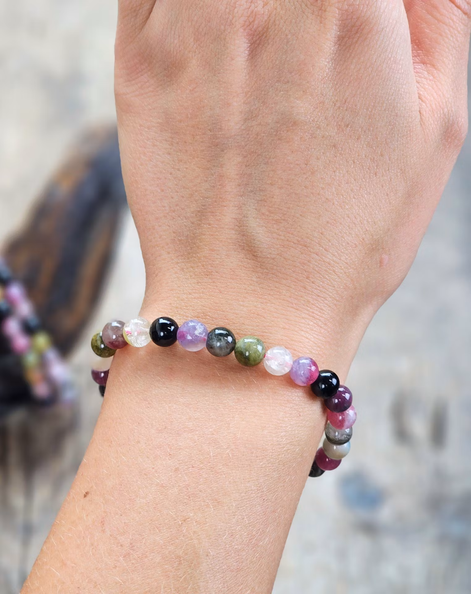 Vattenmelon Turmalin, armband 6mm runda pärlor
