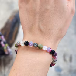 Vattenmelon Turmalin, armband 6mm runda pärlor