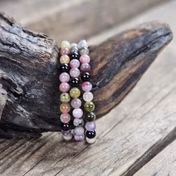 Vattenmelon Turmalin, armband 6mm runda pärlor
