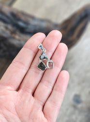 Moldavit, Meteorit & Herkimerdiamant, 925 silverinfattad hänge #1