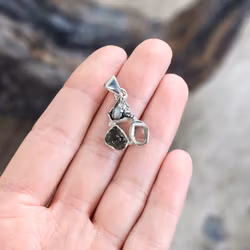 Moldavit, Meteorit & Herkimerdiamant, 925 silverinfattad hänge #1