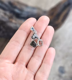 Moldavit, Meteorit & Herkimerdiamant, 925 silverinfattad hänge #1