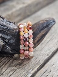 Golden Healer & Hematoidkvarts (Röd Golden Healer) mix, armband 8mm runda pärlor