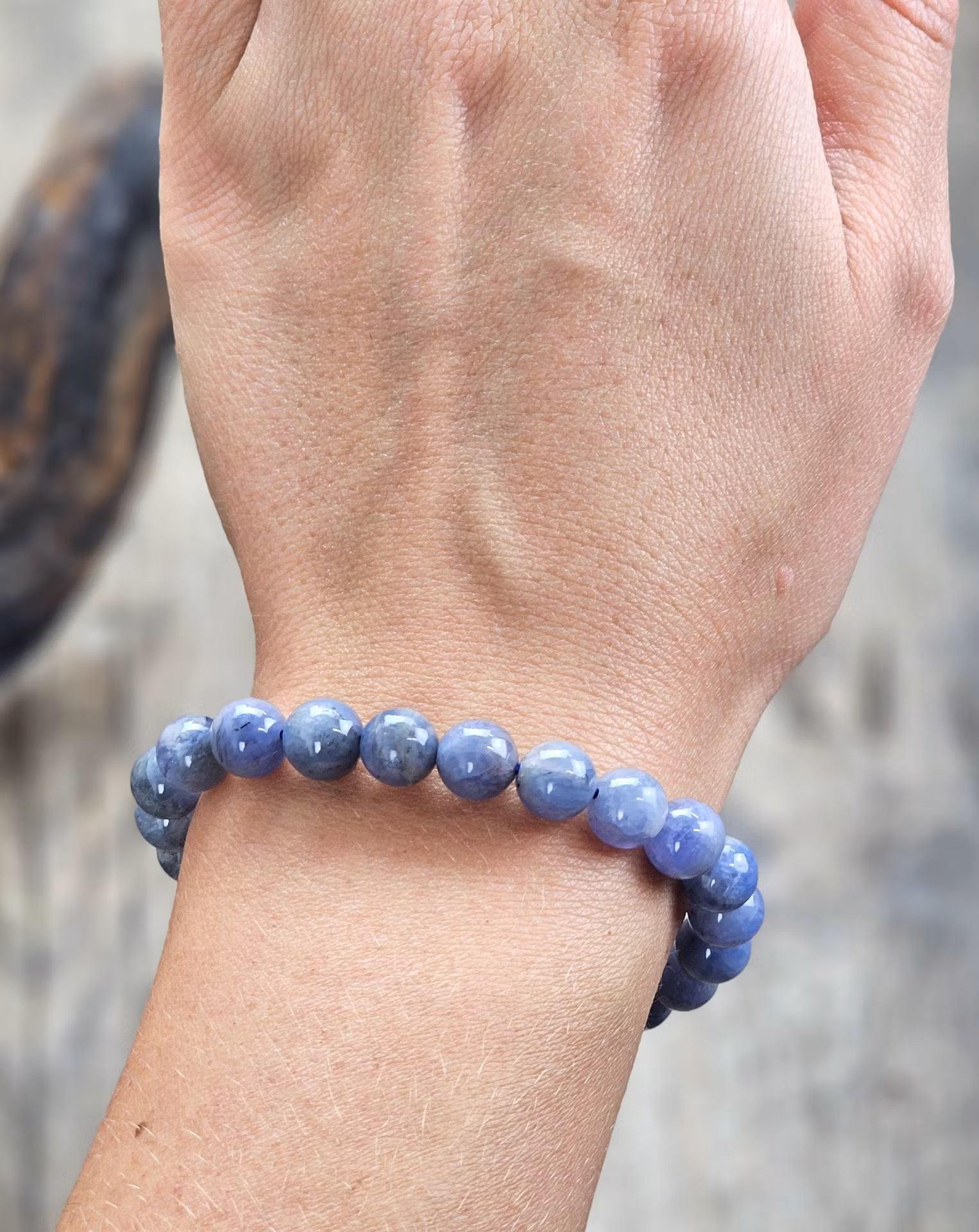 Tanzanit, armband 8mm runda pärlor