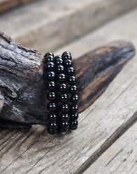 Svart Turmalin, armband 8mm runda pärlor