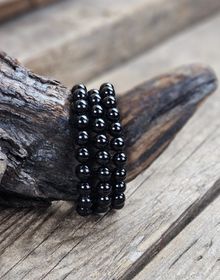 Svart Turmalin, armband 8mm runda pärlor