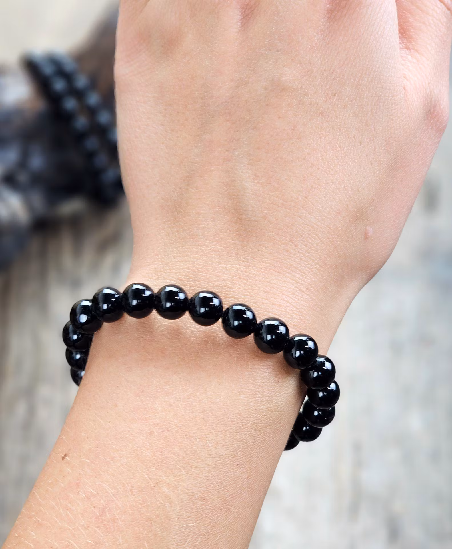 Svart Turmalin, armband 8mm runda pärlor