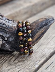 Tigeröga, Falköga & Oxöga mix, armband 8mm runda pärlor