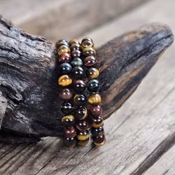 Tigeröga, Falköga & Oxöga mix, armband 8mm runda pärlor