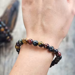 Tigeröga, Falköga & Oxöga mix, armband 8mm runda pärlor