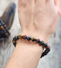 Tigeröga, Falköga & Oxöga mix, armband 8mm runda pärlor