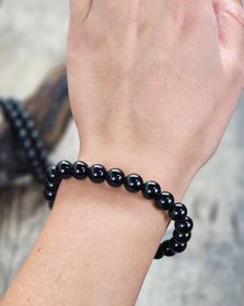 Svart Obsidian, armband 8mm runda pärlor