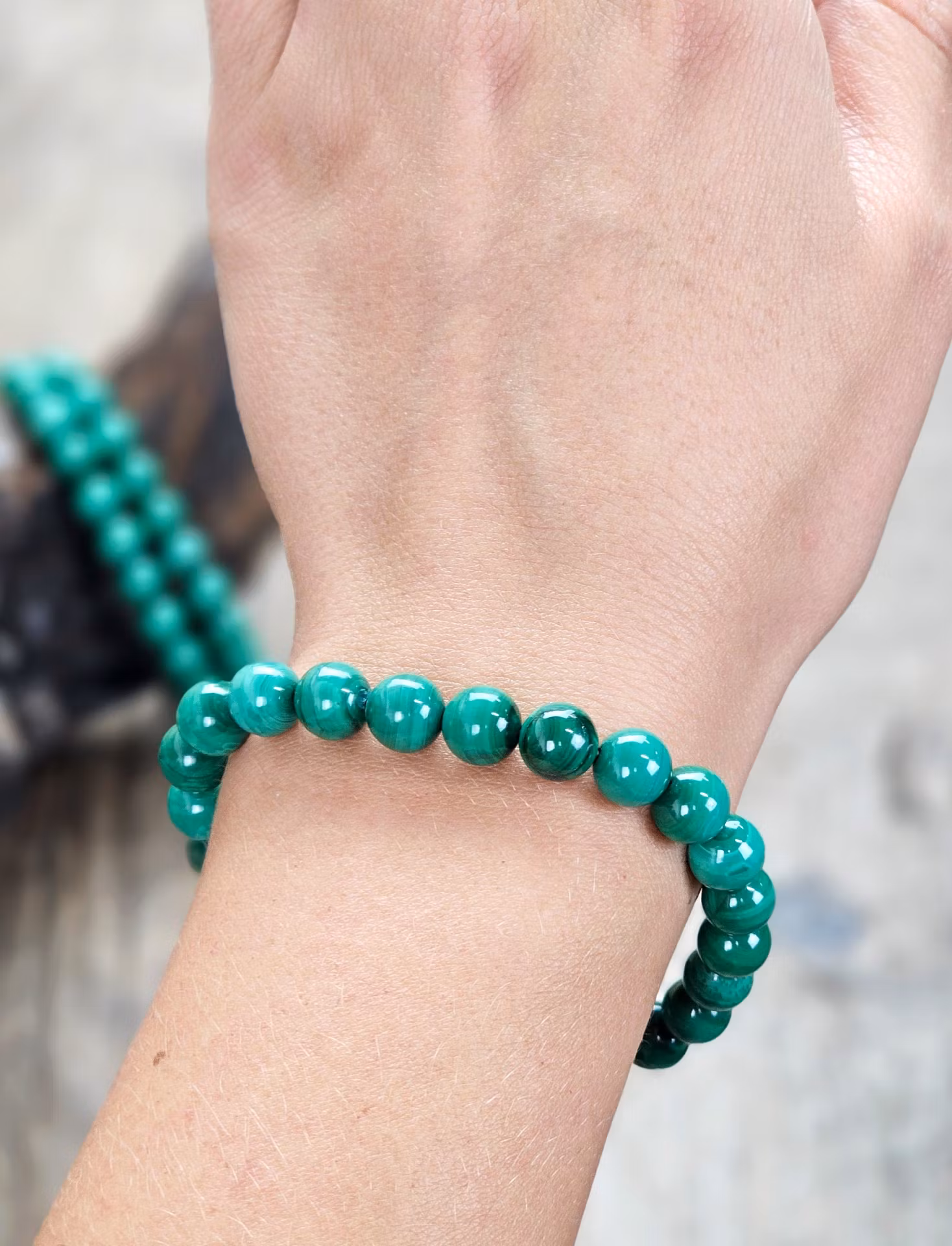 Malakit ljus, armband 8mm runda pärlor