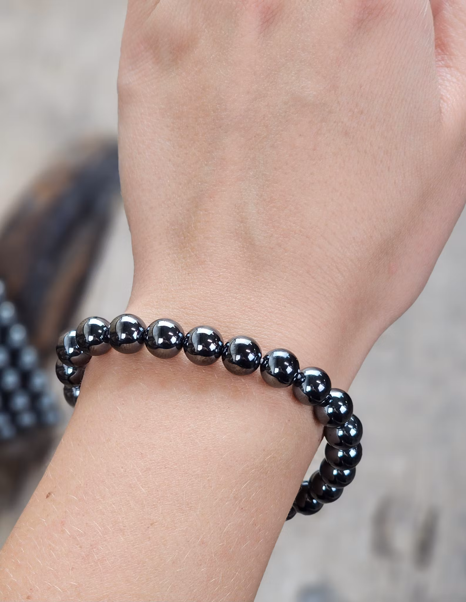 Hematit, armband 8mm runda pärlor