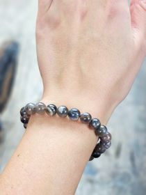 Svart Månsten, armband 8mm runda pärlor