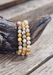 Förstenad Korall Fossil, armband 8mm runda pärlor