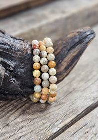 Korall Fossil, armband 8mm runda pärlor