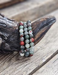 Vulkanjaspis (Seftonit/Afrikansk Blodsten), armband 8mm runda pärlor