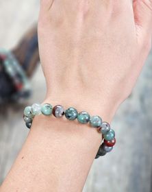 Vulkanjaspis (Seftonit/Afrikansk Blodsten), armband 8mm runda pärlor