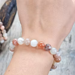 Månsten mix, armband 8mm runda pärlor