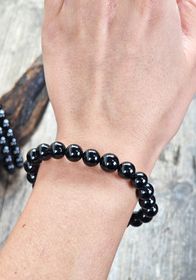 Svart Spinell, armband 8mm runda pärlor