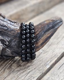 Svart Spinell, armband 8mm runda pärlor