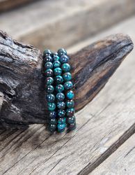 Krysokolla extra, armband 8mm runda pärlor